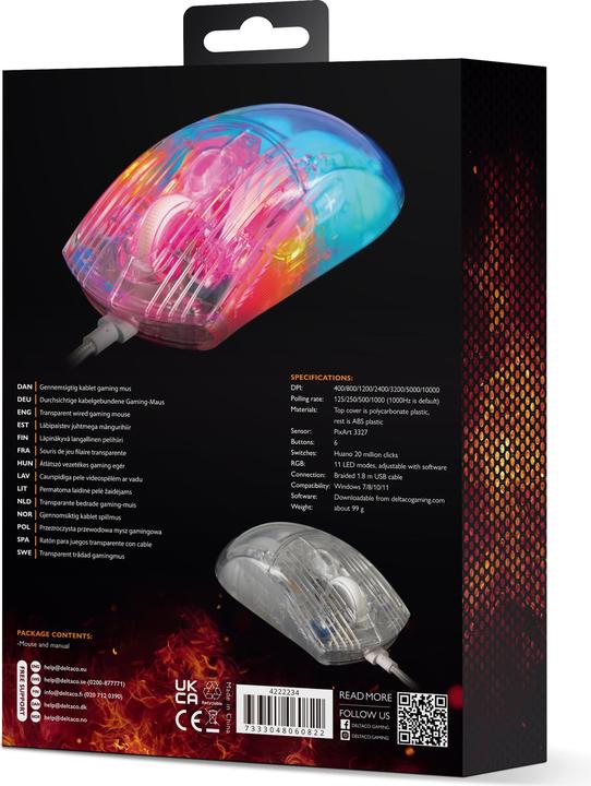 Immagine prodotto Deltaco Gaming Mouse da gioco trasparente (Cablato)