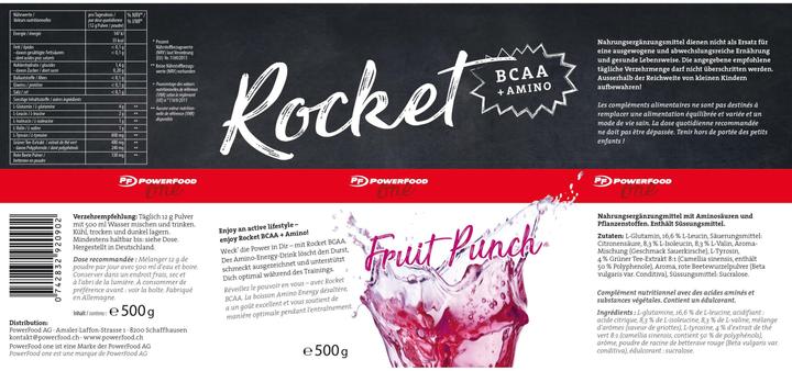 Nährwerte und Zutaten PowerFood One One Rocket BCAA (Fruit Punch, 1 Stk., 500 g)