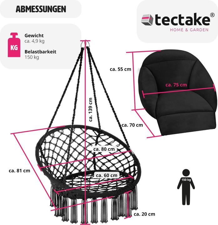 Immagine prodotto tectake Poltrona sospesa Samira (150 kg)