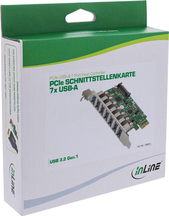 Produktbild InLine Schnittstellenkarte, 7x USB-A 3.2 Gen.1, PCIe, mit SATA Stromanschluss