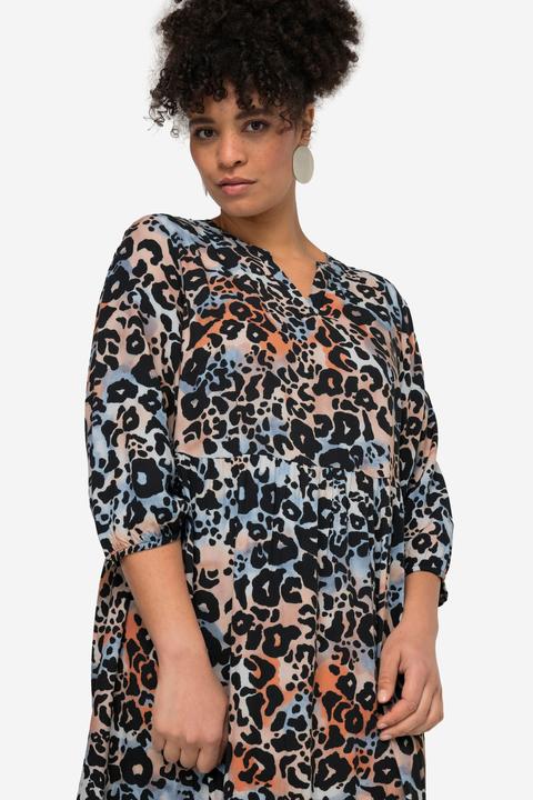 Image du produit Miamoda Robe maxi coupe trapèze à motif léopard, col tunisien et manches 3/4 (54)
