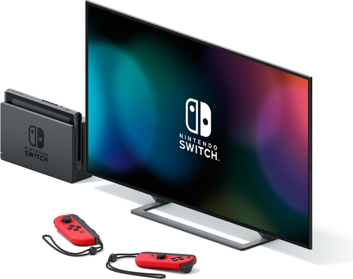 Image du produit Nintendo Switch Rouge + Code de téléchargement Super Mario Odyssey + Autocollant du film Super Mario Bros.