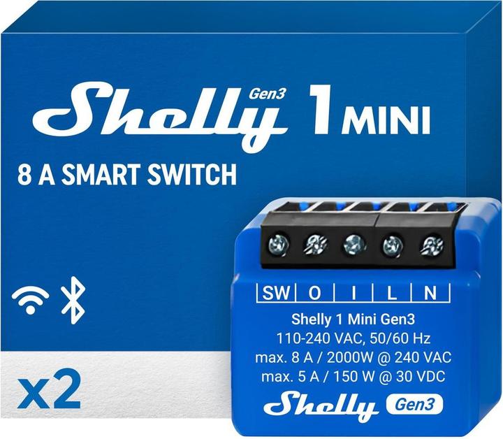 Produktbild Shelly 1 Mini Gen3 x2 (Schaltaktor)