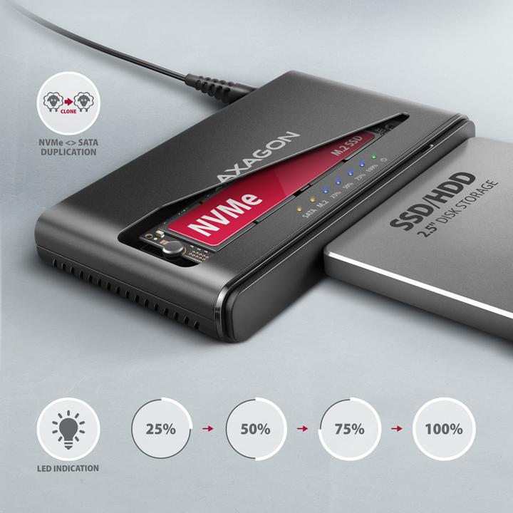 Productafbeelding Axagon ADSA-CC USB-C - NVMe M.2 SSD & SATA 2,5"/3,5" SSD/HDD CLONE MASTER (3.5", 2.5", M.2)