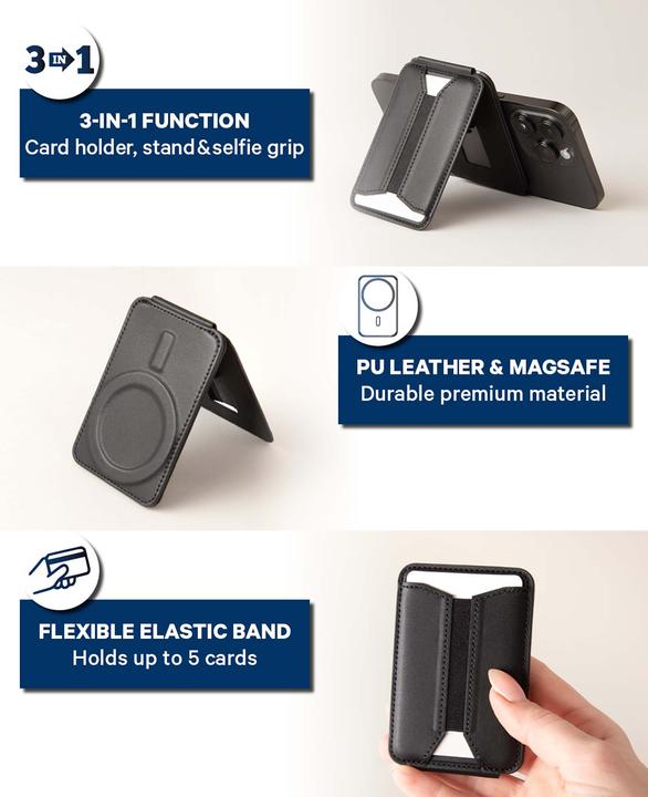 Actual product image Deltalabs MagSafe Iphone Kartenhalter mit Ständer (Apple iPhone 12, Apple iPhone 13, Apple iPhone 14, Apple iPhone 15, Apple iPhone 16, Apple iPhone 17)