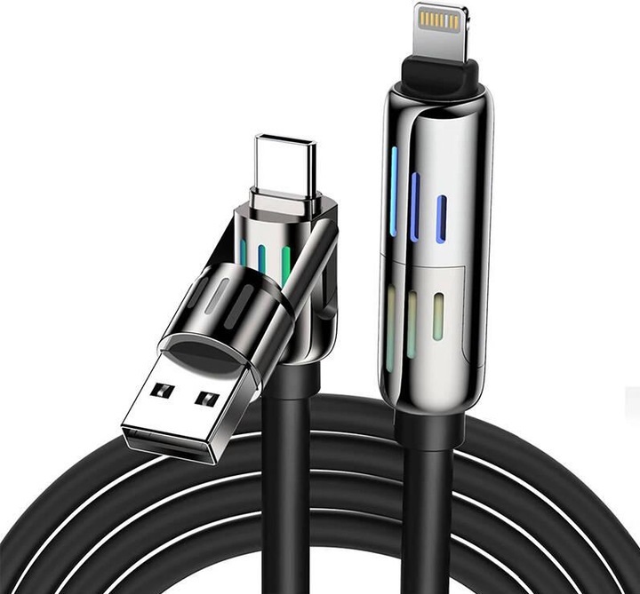 BlitzWolf 4-in-1 USB-C/USB-A to USB-C/Lightning cable BW-HDC6 1.2m 240W RGB (black) (1.20 m)