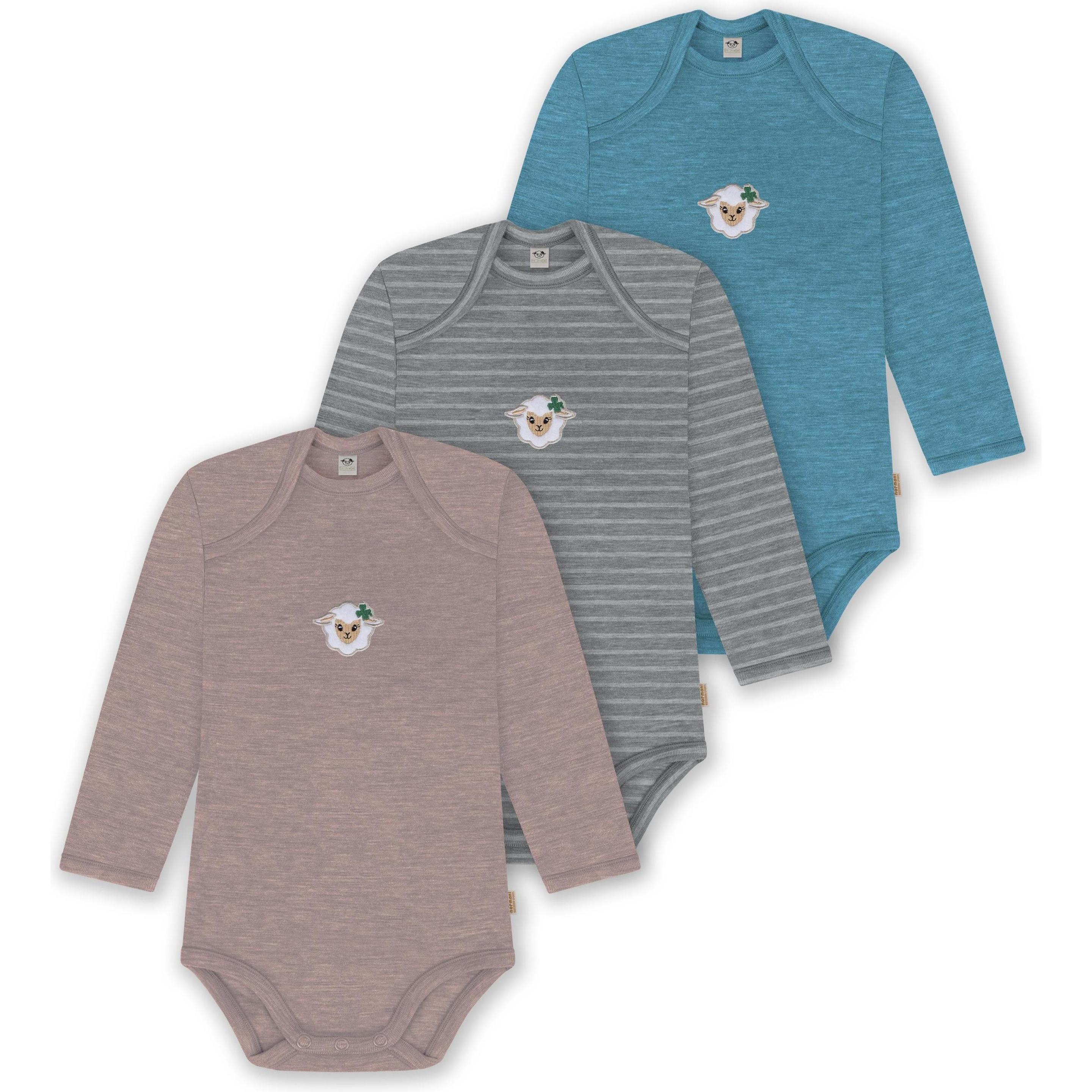 Normani, Herren, Body, 3er Pack Baby Merino Body Langarm „Auckland" - 9383, Blau, (80)