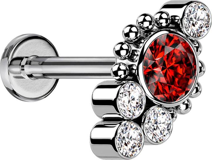 Immagine prodotto Star Piercing Micro Labret filo interno sfere d'argento quattro cristalli argento cristallo rosso (senza ottone, Titanio)