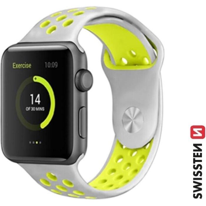 Swissten Silicone Band for Apple Watch - Sport 38/40/41 mm Silver/Yellow (Silikon, 3, 4, Apple Watch Series 1), Uhrenarm...
