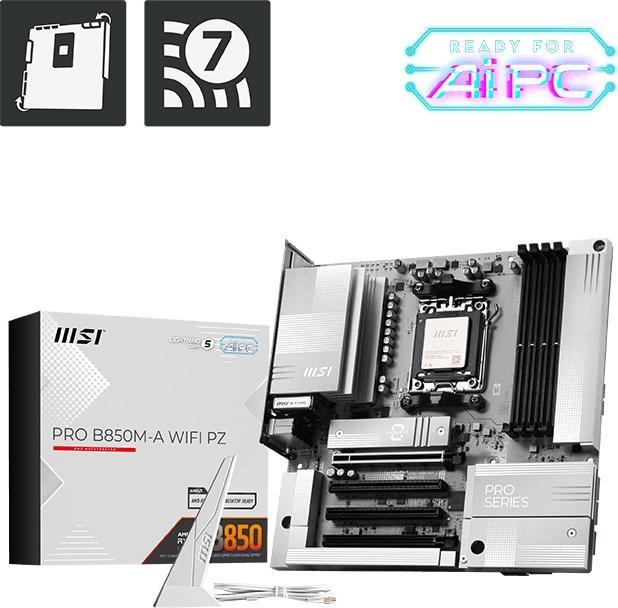 Image du produit MSI PRO B850M-A WiFi Project Zero (B850,AM5,mATX,DDR5 (AM5, AMD B850, mATX)