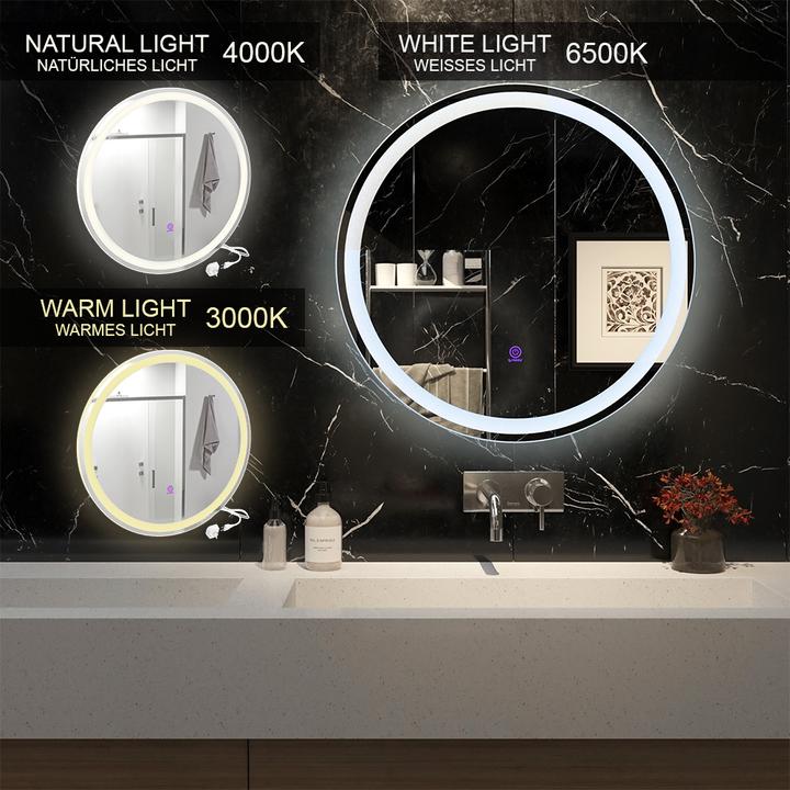 Actual product image Vicco Spiegel mit LED-Beleuchtung Lumos, Weiss, 70 cm mit Touchschalter (Ø 70 cm)
