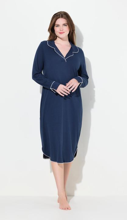 Immagine prodotto Ulla Popken Camicia da notte con revers, pistagna e maniche lunghe (56)