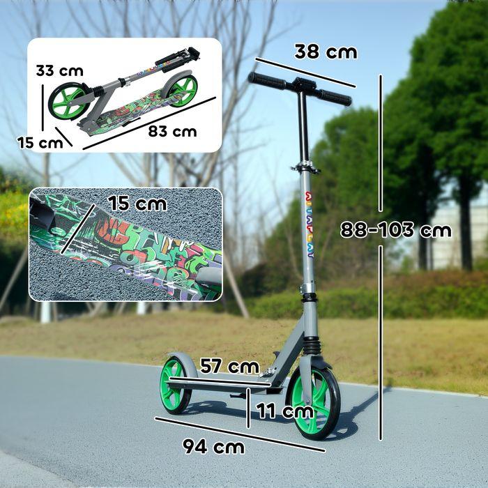 Actual product image Swisshandel24 Kinderroller mit Verstellbare Lenkerhöhe, klapppbar, 2 Grossen Rädern, grün