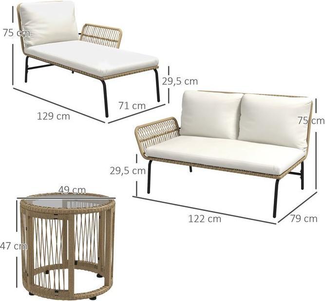 Produktbild Swisshandel24 3-tlg. Rattan Gartenmöbel-Set, Gartengarnitur mit Liegestuhl, Couchtisch, Zweisitzer, Gartenset mit