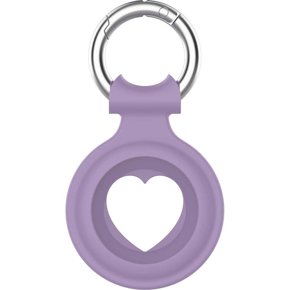 Screenguard Apple Airtag Liquid Silikon Heart Case mit Anhänger, Tracker Zubehör, Violett