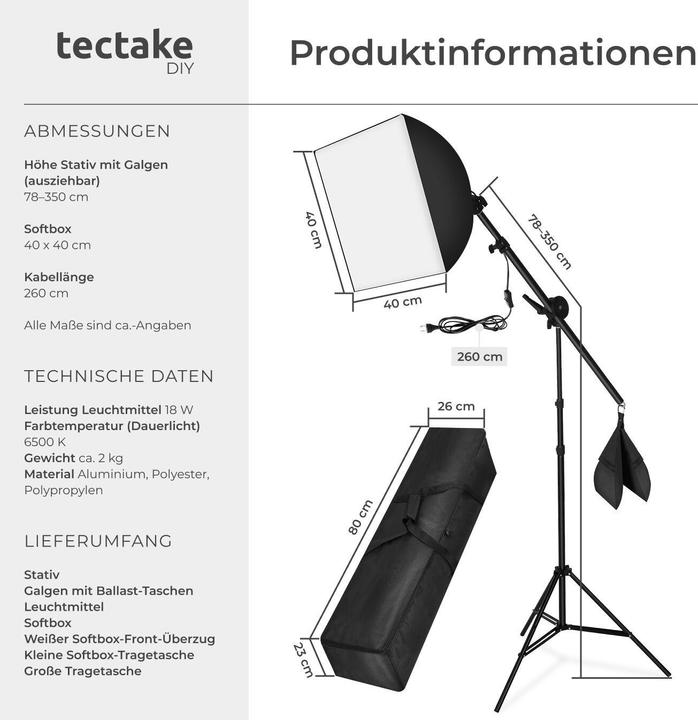 Immagine prodotto tectake Luce da studio con softbox, treppiede e borsa (Luce studio)