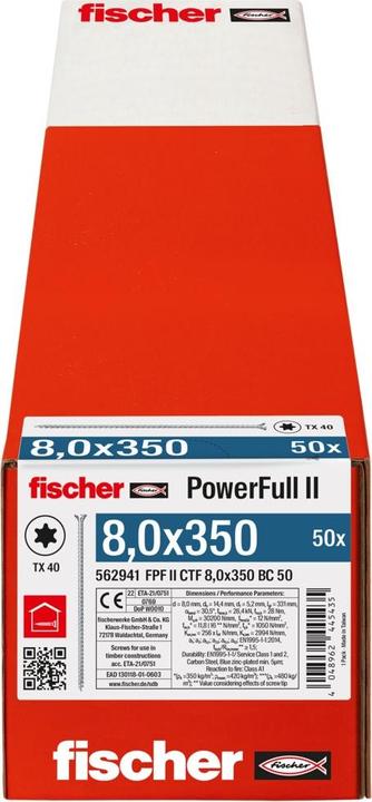 Produktbild Fischer PowerFull II 8,0x350 SK TX VG blvz 50 (50 Schrauben pro Stück)