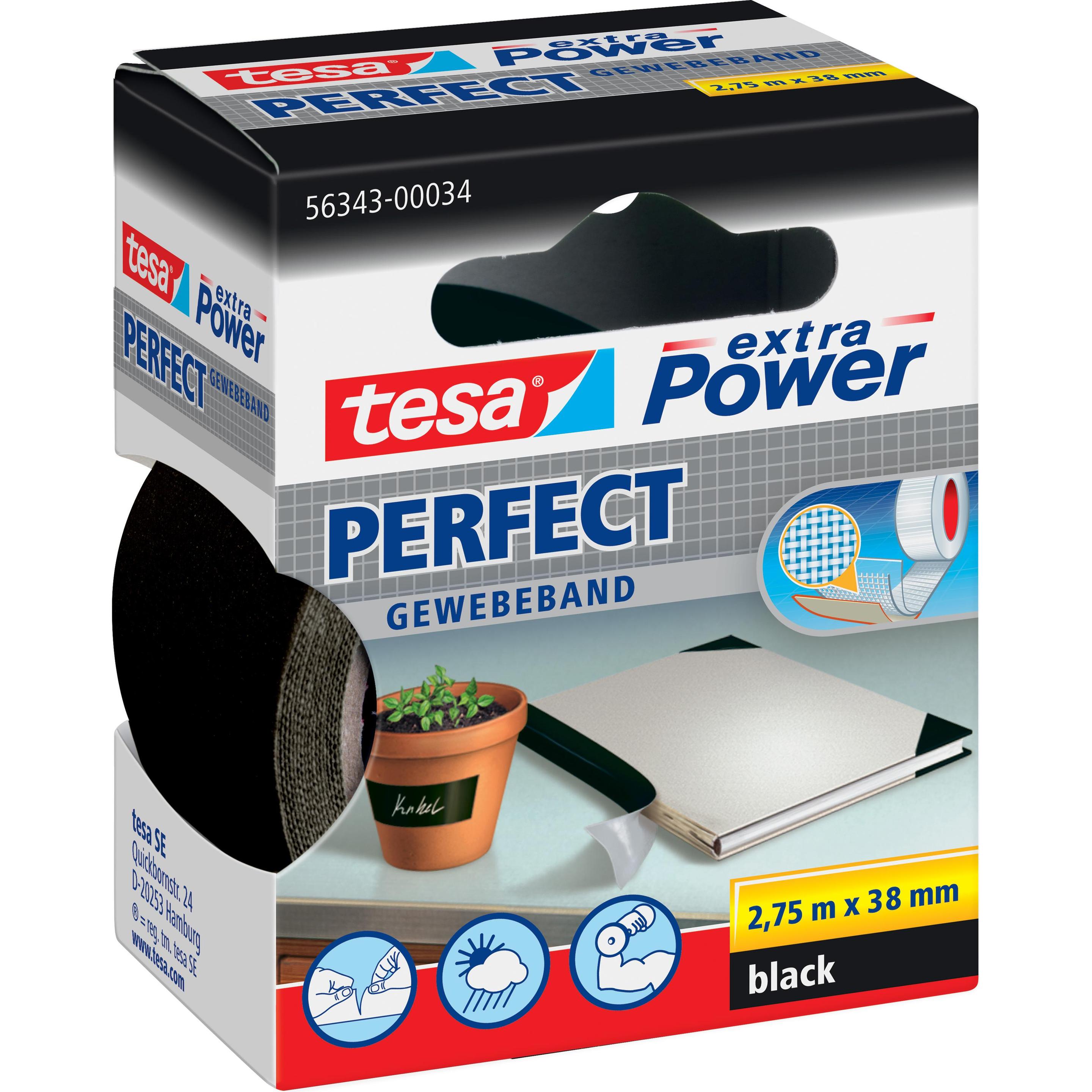 tesa, Klebeband, EXTRA POWER PERFECT Gewebeband, gewebeverstärktes Ductape (38 mm)
