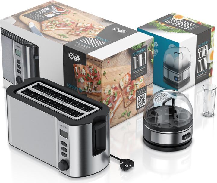 Image du produit Arendo Ensemble petit-déjeuner, grille-pain 4 tranches avec grille à brioches et cuiseur à oeufs pour 7