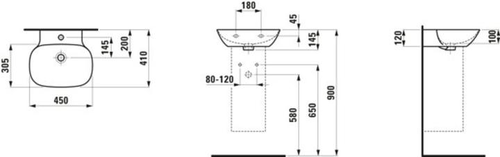 Actual product image Laufen INO hand wash basin, without tap hole, with overflow, 450x410mm, H815301 (410 mm, 450 mm)