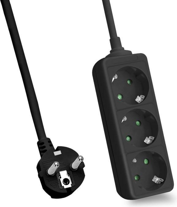 Helos Socket strip CLASSIC, 3-way, black, 5.0m, without switch (3x, CEE 7/4, CEE 7/7, 5 m)