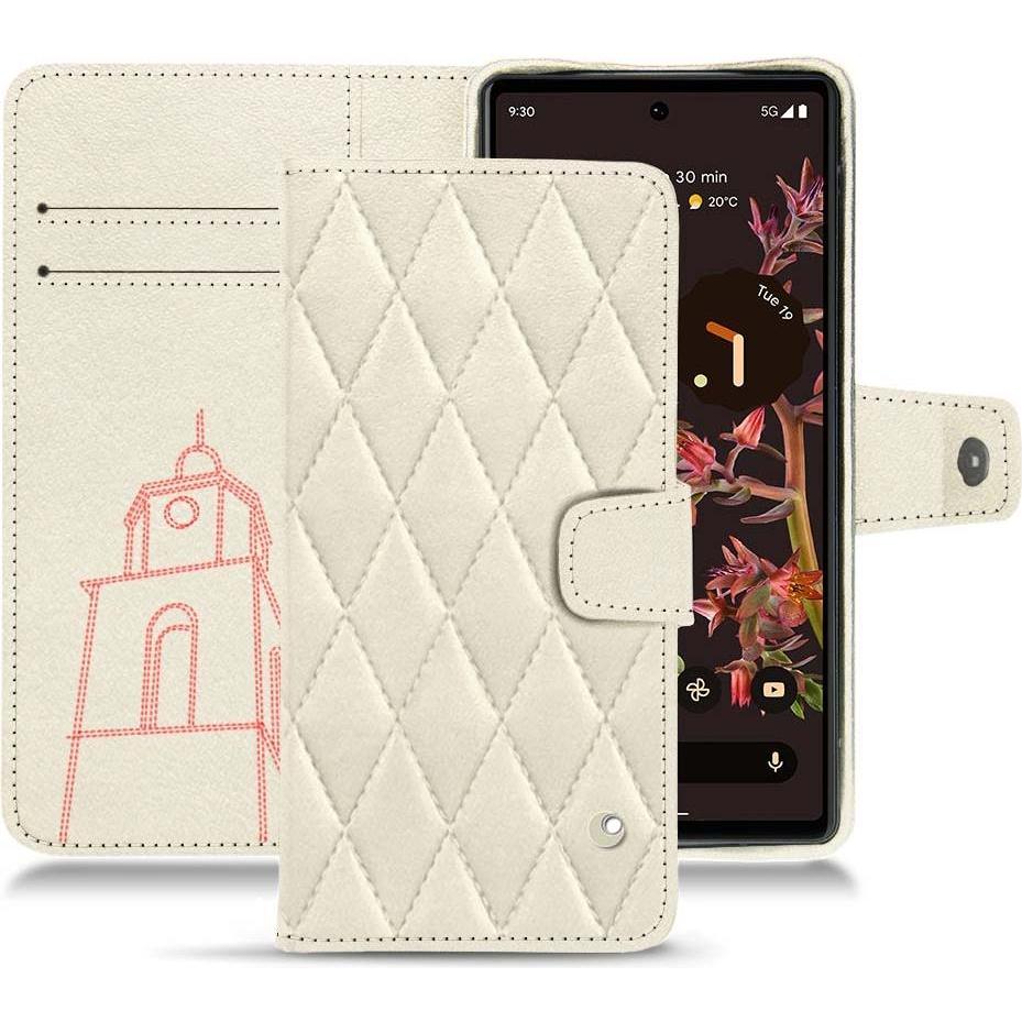 Noreve Lederschutzhülle Wallet (Google Pixel 6), Smartphone Hülle, Weiss