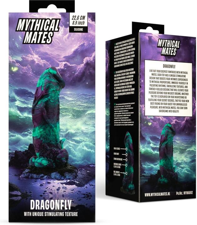 Actual product image Mythical Mates Dragonfly Dildo Purple & Green