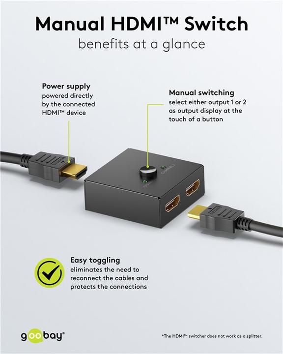 Immagine prodotto Goobay Commutatore HDMI manuale da 2 a 1 4K @ 30 Hz