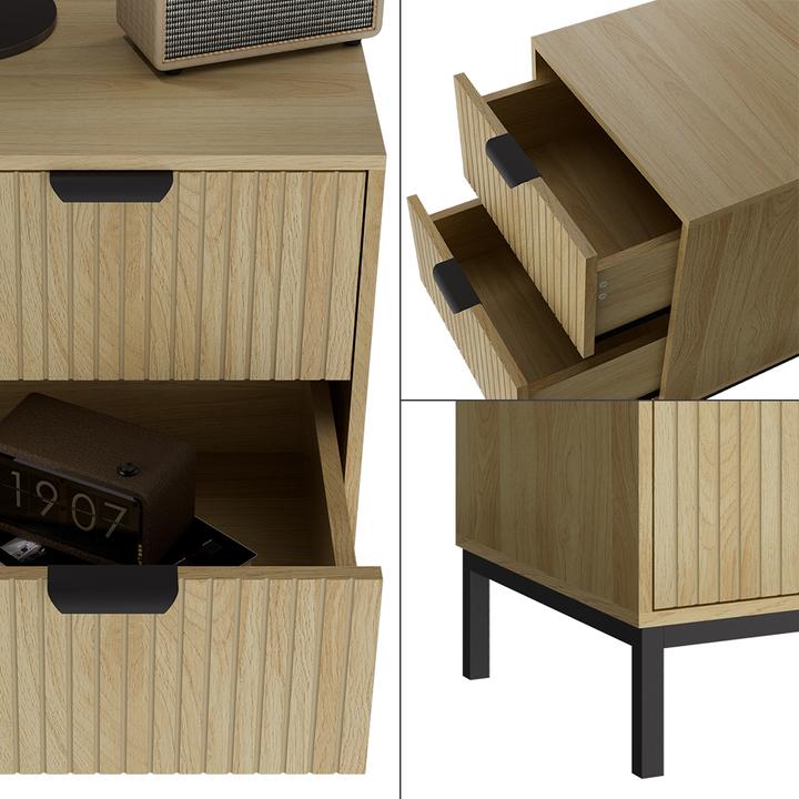 Actual product image Vicco Lennox bedside cabinet, oak/black, 40 x 52 cm with 2 drawers (40 x 52 x 40 cm)