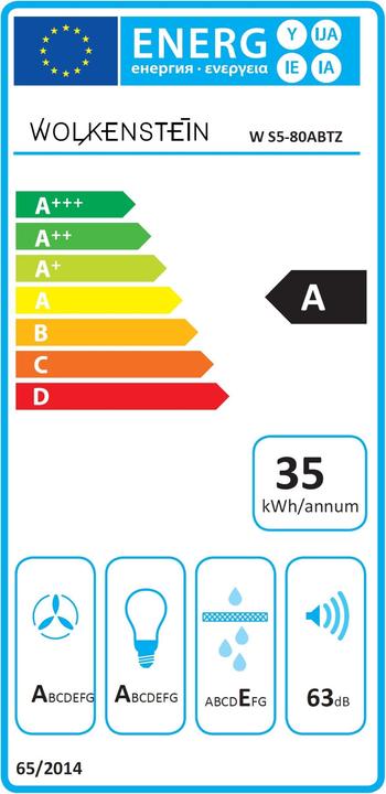 Energielabel Wolkenstein Kopffreihaube W S5-80 ABTZ BxT 80 x 38,6 cm schwarz (Wandkap)