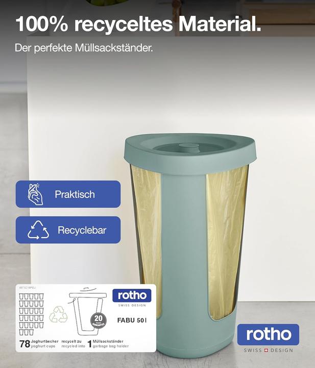 Image du produit Rotho Fabu afvalzakkenhouder 50L met deksel - groen (1038005092PCWS) (50 l)