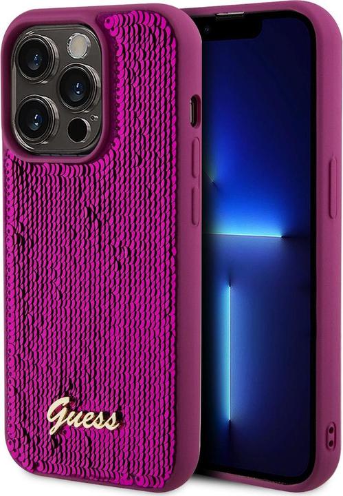 Actual product image Guess Sequin Script Logo Case for iPhone 14 Pro Max Magenta (Apple iPhone 14 Pro Max)