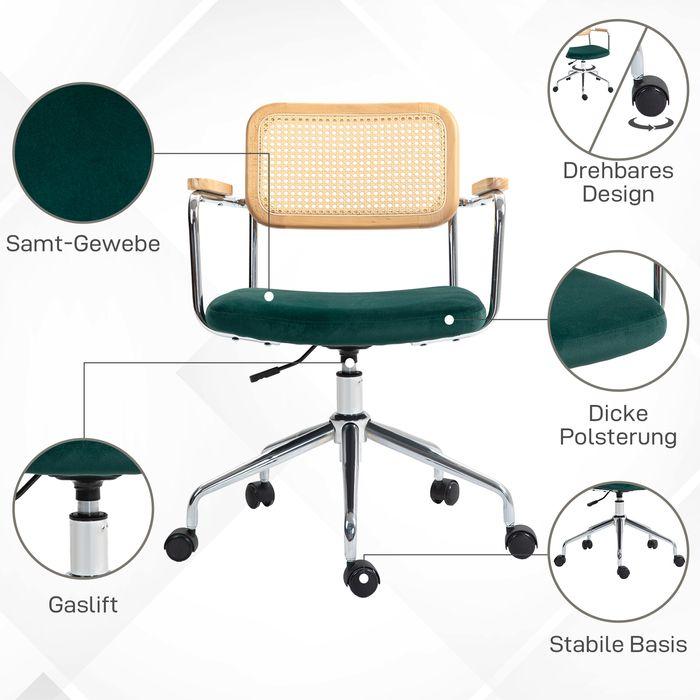 Produktbild Swisshandel24 Bürostuhl, Rattanoptik, Wippfunktion, Samtoptik, Grün (46 - 54 cm)