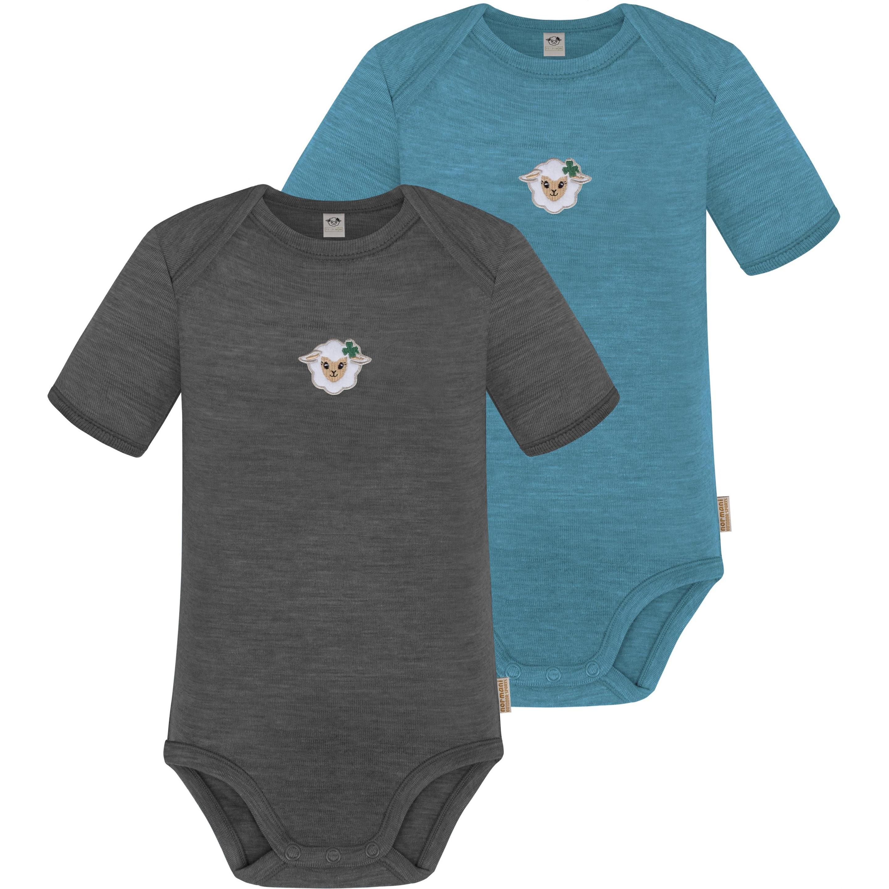 Normani, Herren, Body, 2er Set Baby Merino Body Kurzarm „Tauranga" - 9293, Blau, (74)