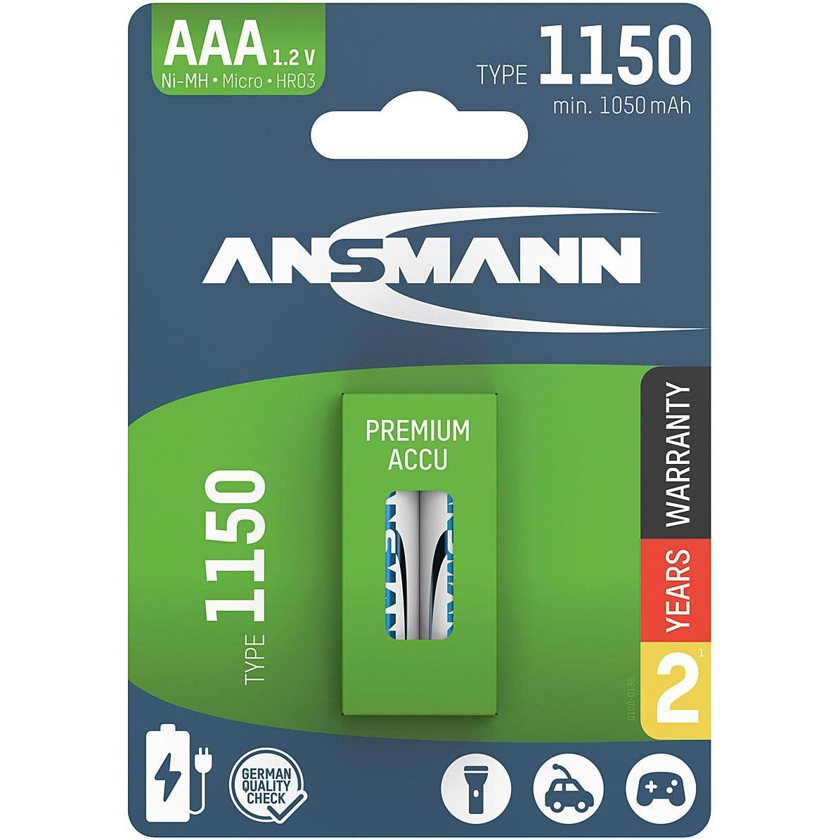 Ansmann ANS Akku NimH Micro 1.1A 2er (1 Stk., AAA, 1100 mAh), Batterien + Akkus