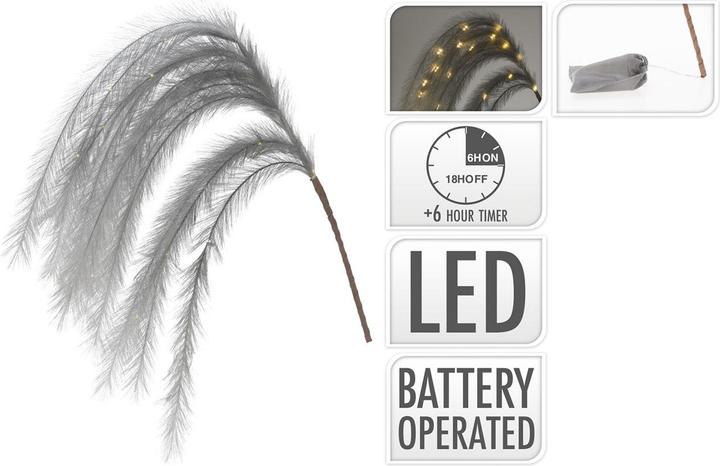 Actual product image Casativo Illuminated decoration 6 feathers, feather decoration with LEDs and timer function, grey, 130 cm