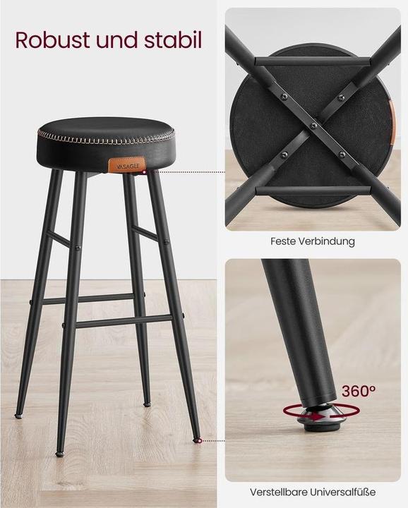 Produktbild Vasagle Barhocker 2 Stück 51.6 x 76.2 cm, Schwarz