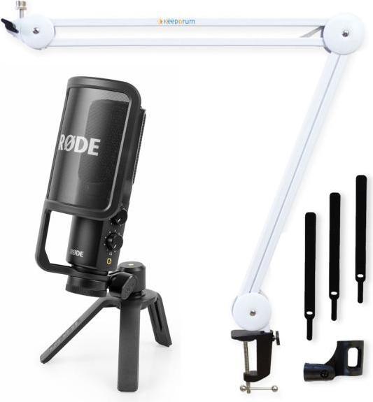 Actual product image RØDE NT-USB+ condenser microphone with articulated boom arm White