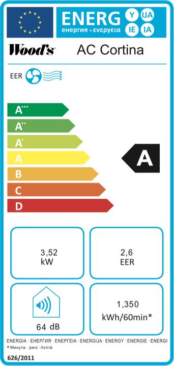 Energie-Label Wood's AC Cortina (35 m², 12000 BTU/h)