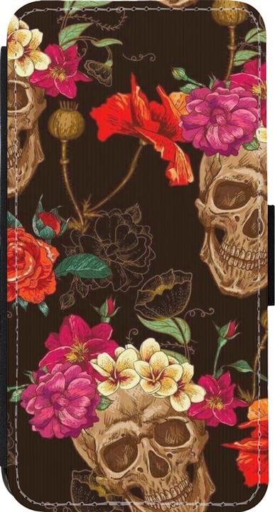 Produktbild PhoneLook Hülle Wallet schwarz Skulls and flowers (Apple iPhone 13 Pro)