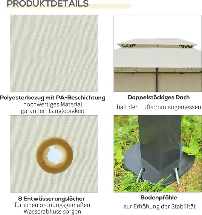 Produktbild Outsunny Gartenpavillon mit Doppeldach und Seitenteilen (400 cm, 300 cm)