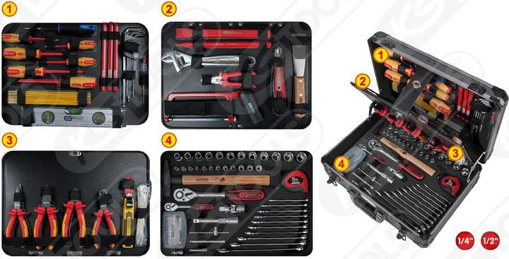 Immagine prodotto KS Tools 1/4 + 1/2“ Elektriker-Werkzeugkoffer. 128-tlg. (128 pezzi)
