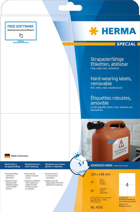 Actual product image HERMA Weatherproof shipping labels A4 removable