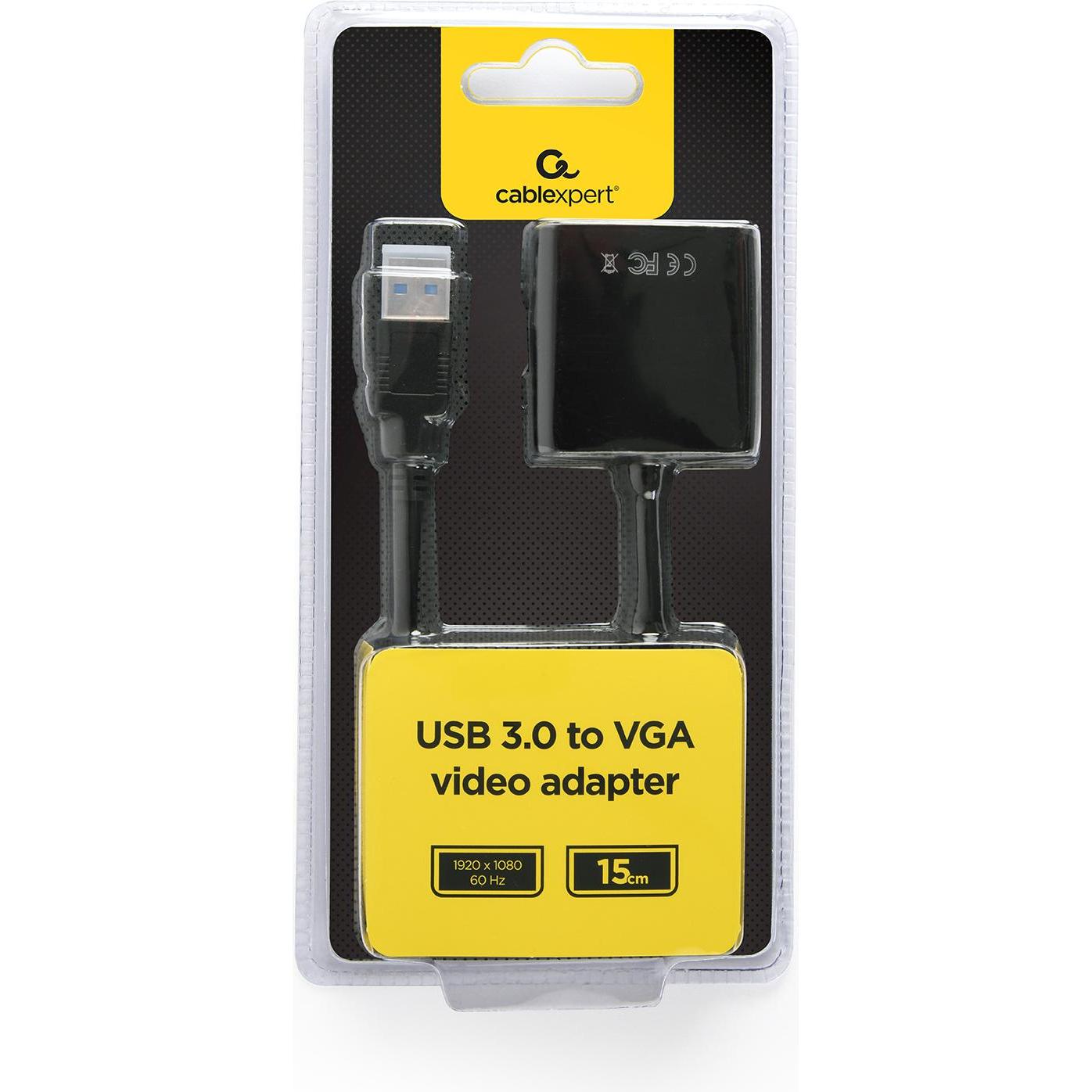 Thumbnail - Gembird AB-U3M-VGAF-01 USB-Grafikadapter Pixel (USB-A, 20.50 cm), Data + Video Adapter, Schwarz