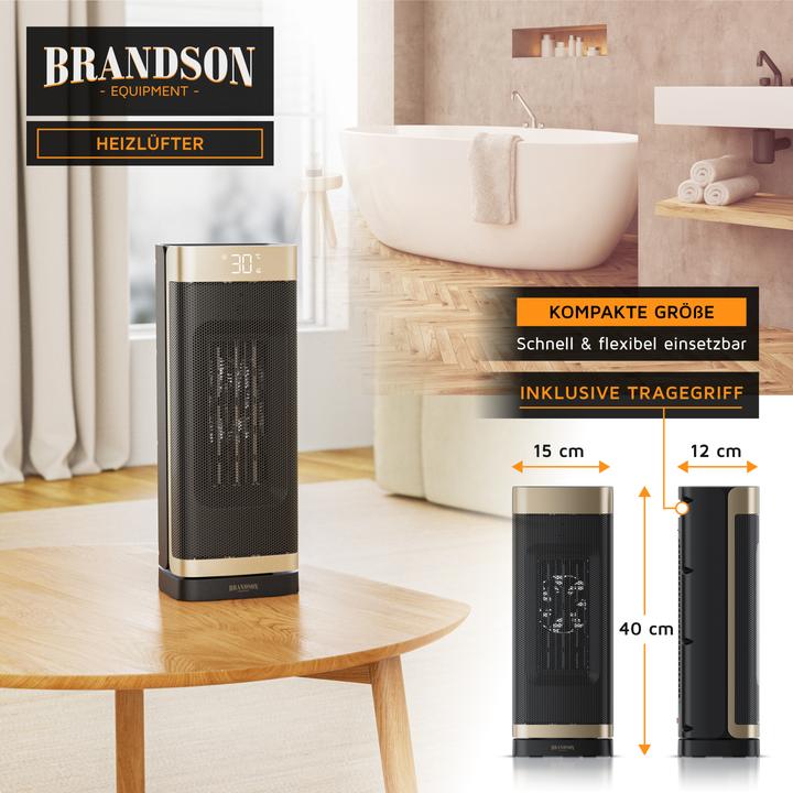 Image du produit Brandson Keramik Heizlüfter 2000W, 70° Oszillation, Kippschutz, Temperatureinstellung 10-35°C, schwarz/gold (2000 W)