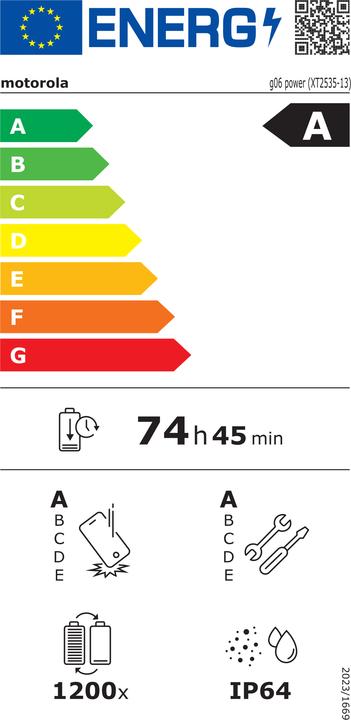 Label énergétique Motorola moto g06 (64 Go, Chêne laurier, 6.88", Double SIM, 4G)