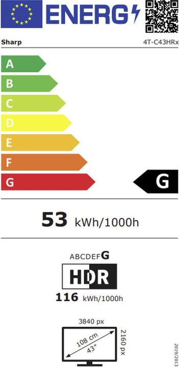 Label énergétique Sharp 43HR7265E (43", LED, 4K, 2024)