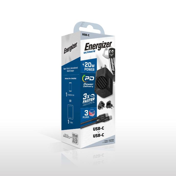 Productafbeelding Energizer Power Delivery oplader - 20 W - EU/UK/US, incl. USB-C kabel (20 W)