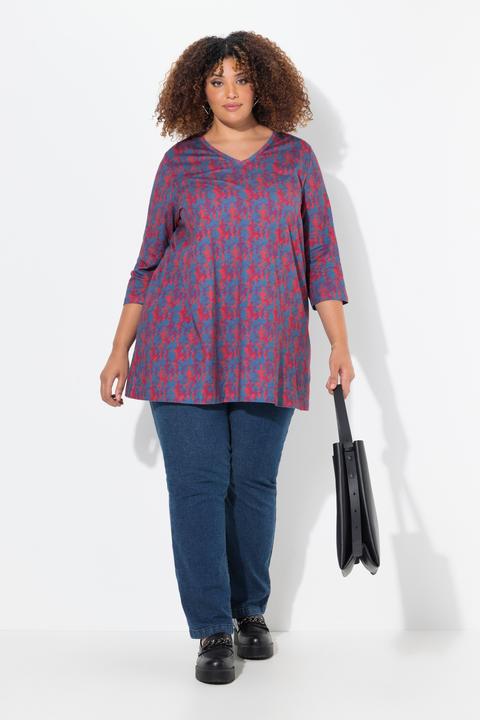 Produktbild Ulla Popken Longshirt, Batikmuster, A-Linie, V-Ausschnitt, 3/4-Arm (56)