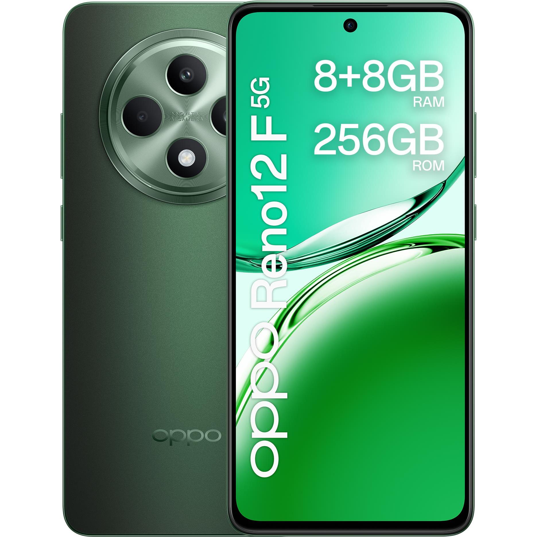 OPPO Reno12 F 5G (256 GB, Black Green, 6.67", Dual SIM, 50 Mpx, 5G), Smartphone, Grün, Schwarz
